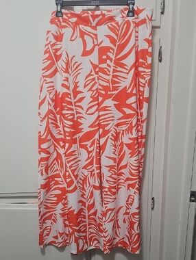 Women's Coral Leaf Print Wide-Leg Pants
